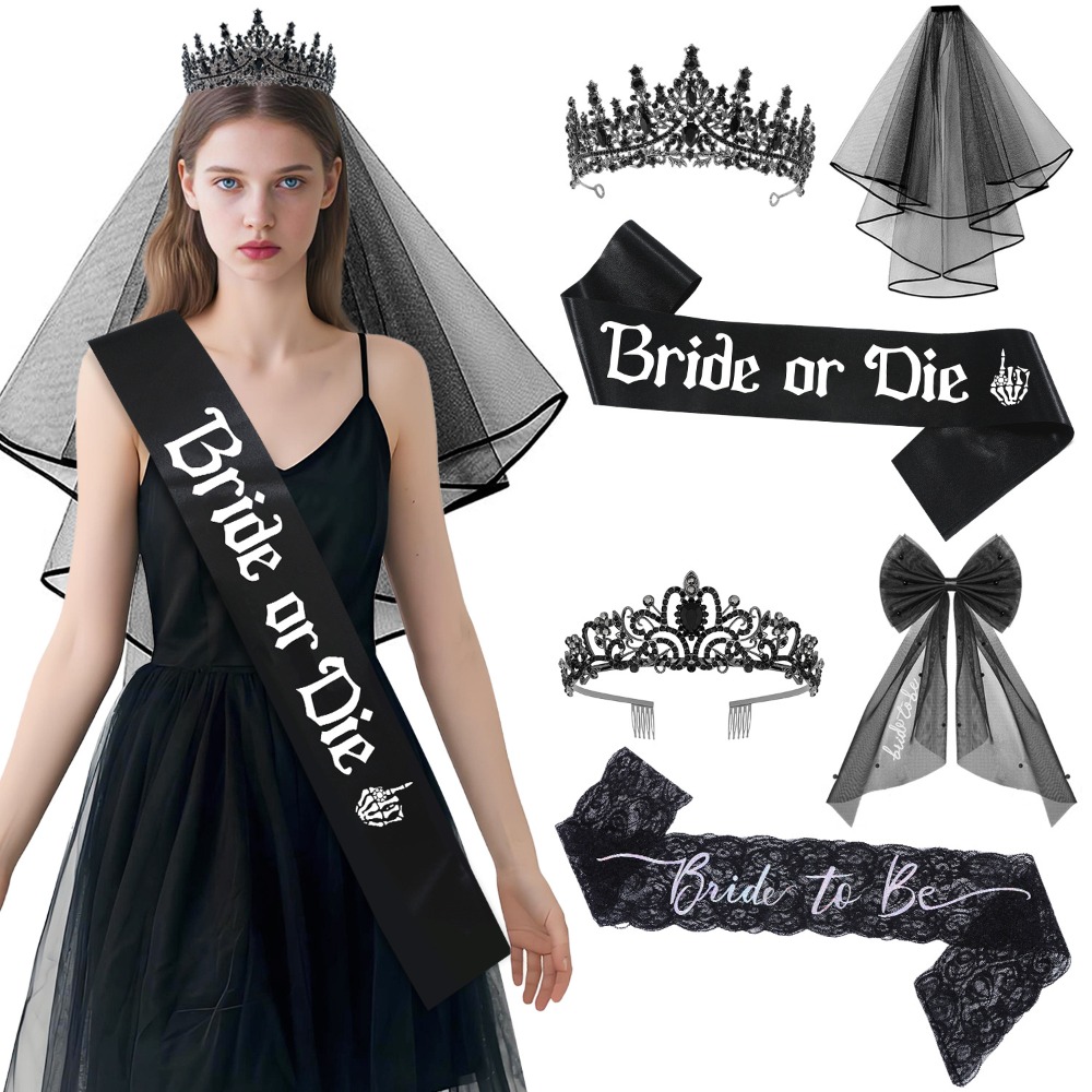 Bride Tribe Sash - Accesorios góticos negros para despedida de