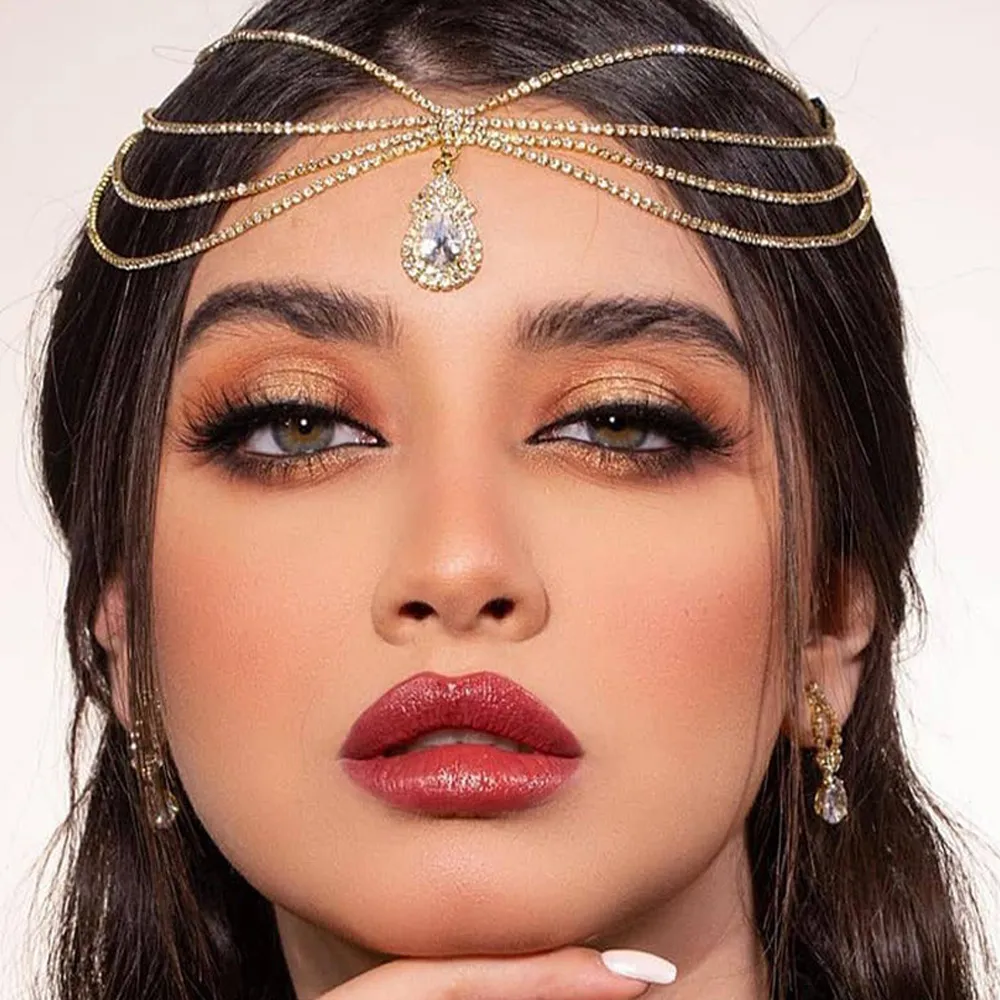 Indian Wedding Supply - XSBODY-Diademas con cadena para la cabeza