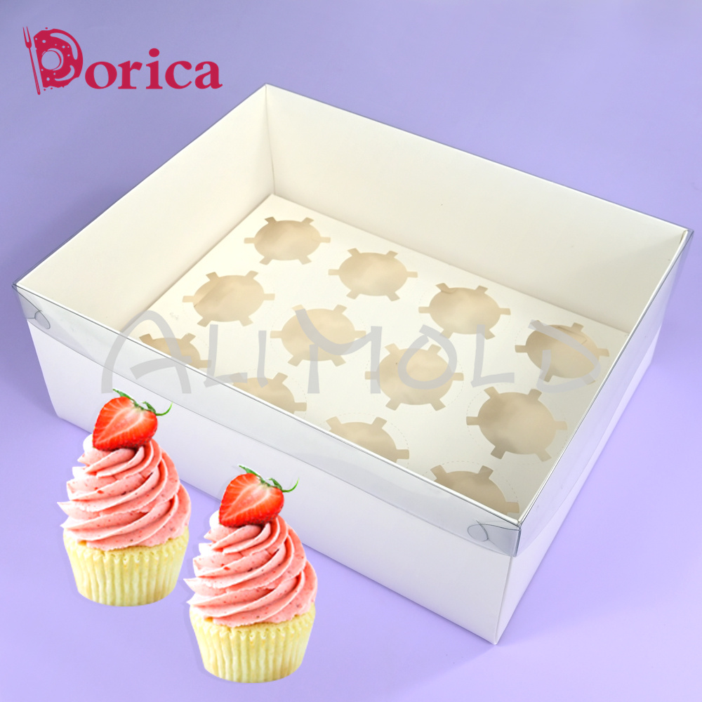 Wedding Supply.Box - Caja con tapa transparente para cupcakes,